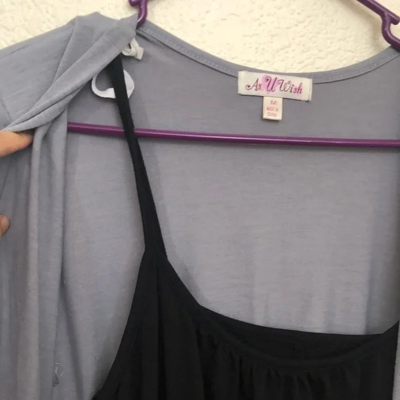 AS U WISH Medium Layered Belted Dress Colorblock Black Gray Short Sleeve NWOT - Picture 7 of 16